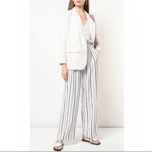 Vince Donny White Blue Stripe Wide Leg Belted Pants - Picture 1 of 11